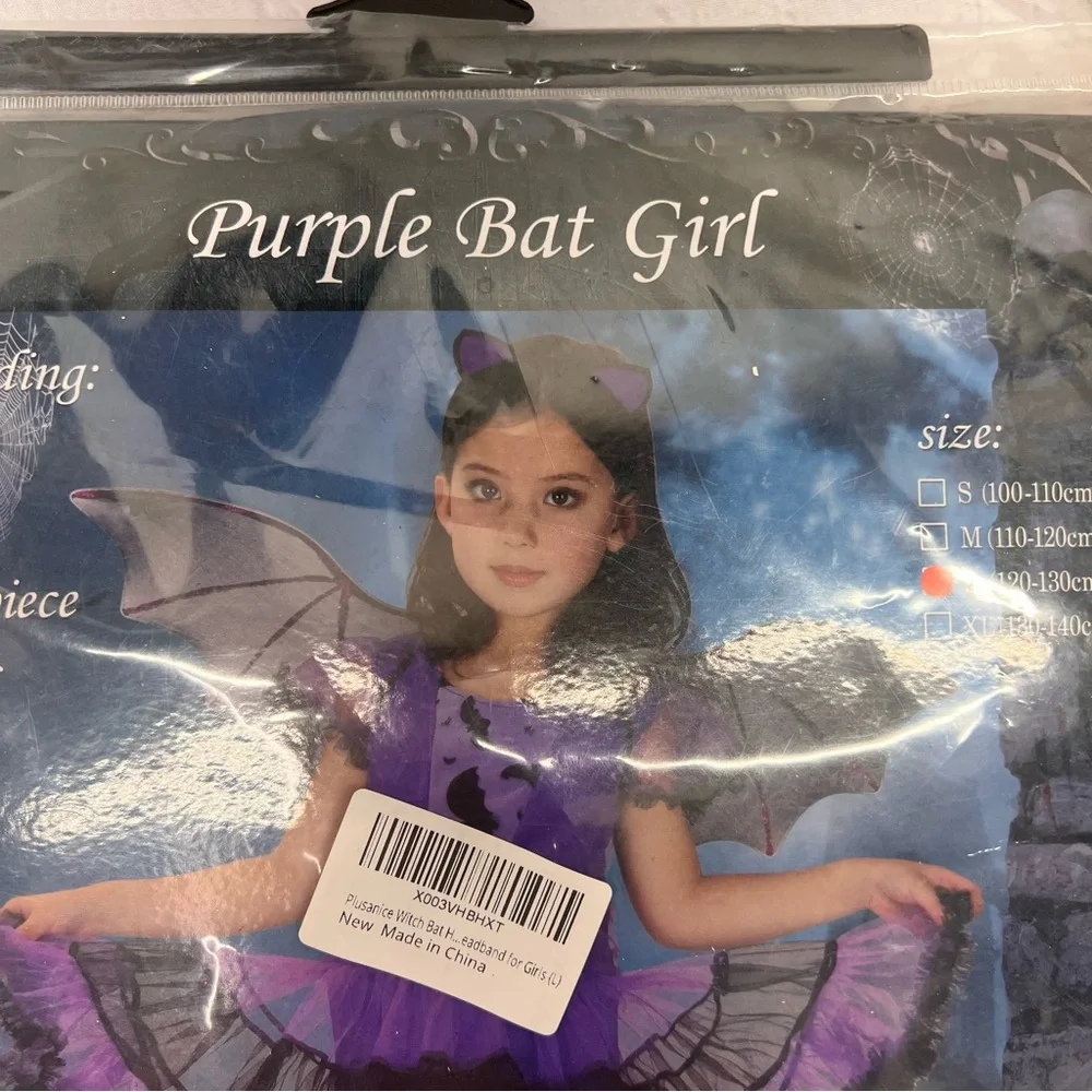 NWT Girls Bat Witch Costume Halloween Cosplay Fancy Dress Up‎ with Bat Wings L